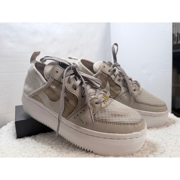 Nike Court Vision Alta Womens 8.5 Beige Platform Sneakers Low Top Trainers - Picture 12 of 13